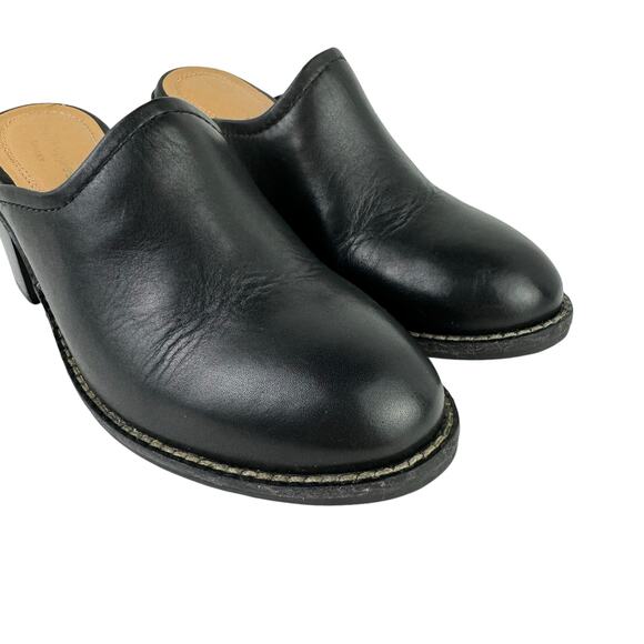 Hush Puppies Hannah Black Smooth Leather Open Back Slide Block Heel Mules - Picture 7 of 12